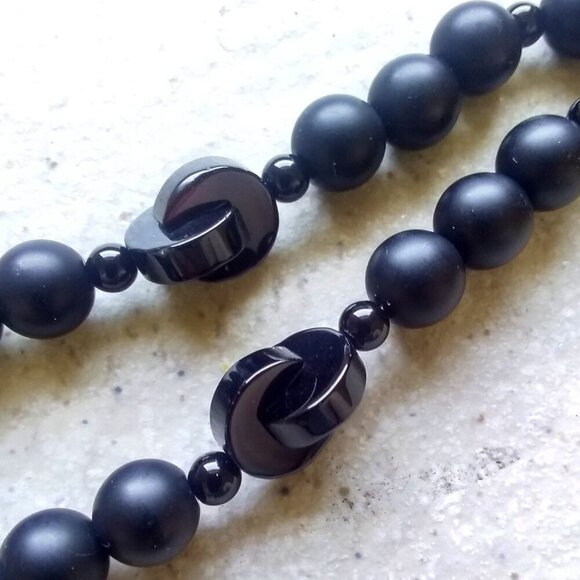 Stunning & One-of-a-kind! Blue & Black Dragonvein Agate Beaded Stone Choker! - Picture 5 of 11